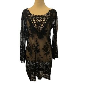 XCVI Sheer Mesh Lace Tunic Top Dress XS Bell Sleeves Dark Romantic Whimsigoth